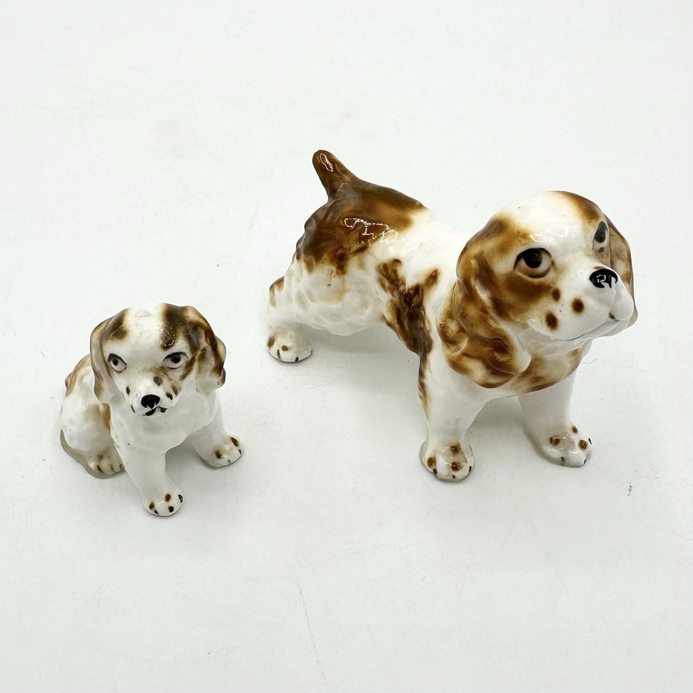 Miniature Cocker Spaniel Figurines Mom Puppy Springer Red White Brown